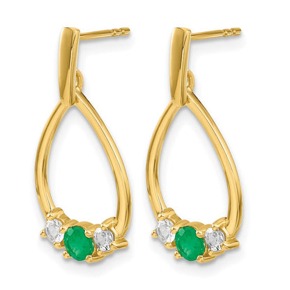 14k Yellow Gold 1/3 Ct. Lab Grown Diamond VS/SI+ G+ and Created Emerald Dangle Post Earrings