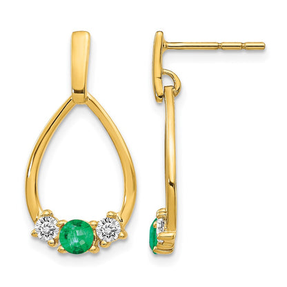 14k Yellow Gold 1/3 Ct. Lab Grown Diamond VS/SI+ G+ and Created Emerald Dangle Post Earrings