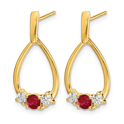 10K Yellow Gold Ruby And White Sapphire Post Dangle Earrings