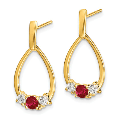 10K Yellow Gold Ruby And White Sapphire Post Dangle Earrings