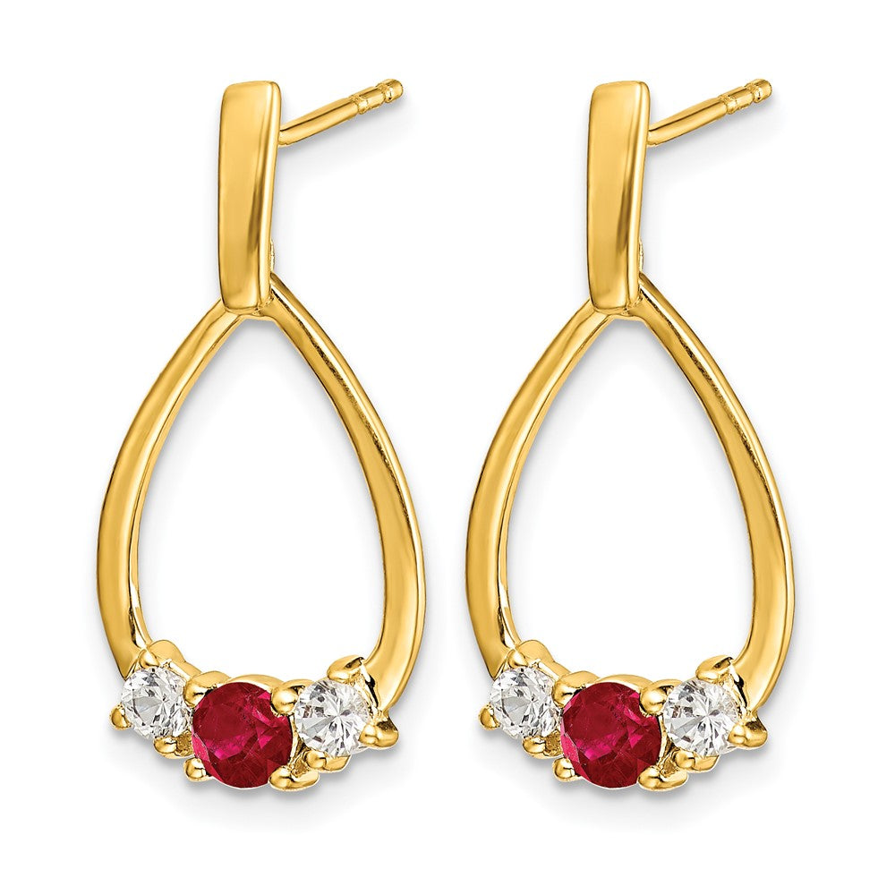 10k Yellow Gold 1/4 Ct. Lab Grown Diamond VS/SI+ G+ and Created Ruby Complete Dangle Teardrop Post Earrings