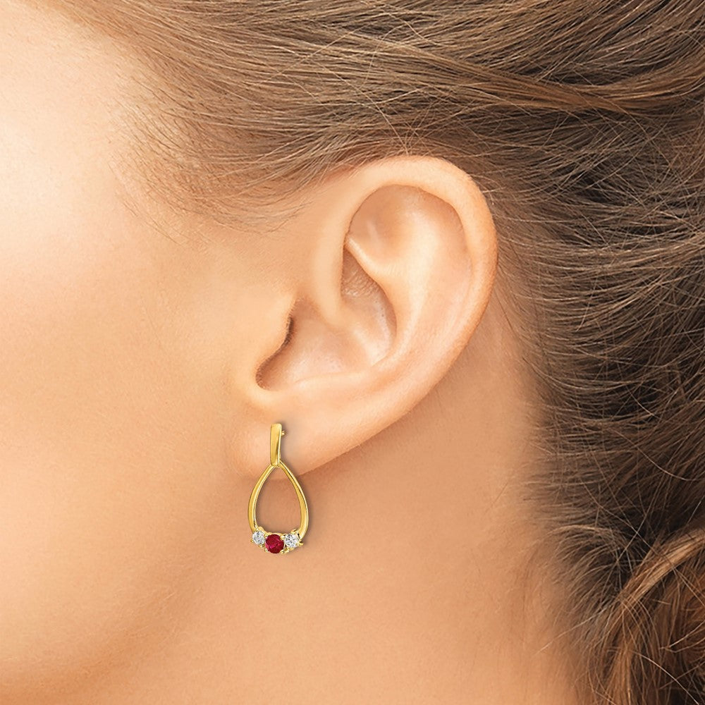 10K Yellow Gold Ruby And White Sapphire Post Dangle Earrings