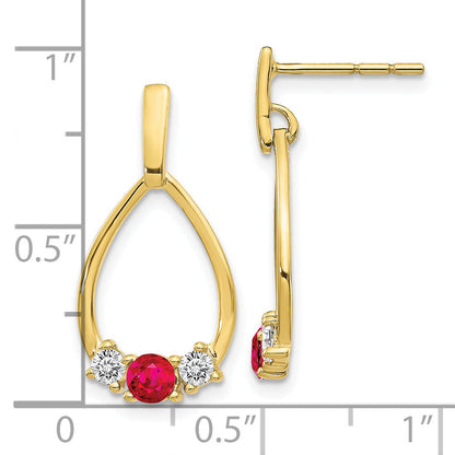10K Yellow Gold Ruby And White Sapphire Post Dangle Earrings
