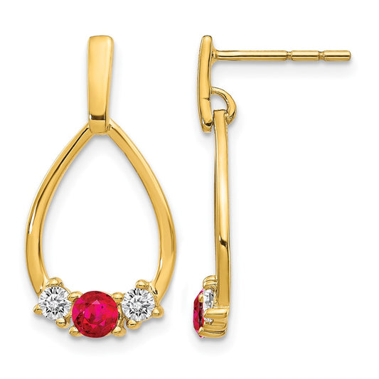 10k Yellow Gold 1/4 Ct. Lab Grown Diamond VS/SI+ G+ and Created Ruby Complete Dangle Teardrop Post Earrings