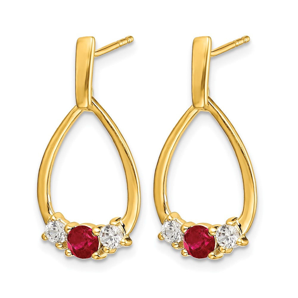 14k Yellow Gold 1/4 Ct. Lab Grown Diamond VS/SI+ G+ and Created Ruby Dangle Teardrop Post Earrings