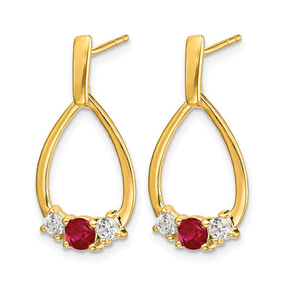 14k Yellow Gold 1/4 Ct. Lab Grown Diamond VS/SI+ G+ and Created Ruby Dangle Teardrop Post Earrings