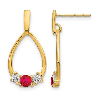 14k Yellow Gold 1/4 Ct. Lab Grown Diamond VS/SI+ G+ and Created Ruby Dangle Teardrop Post Earrings