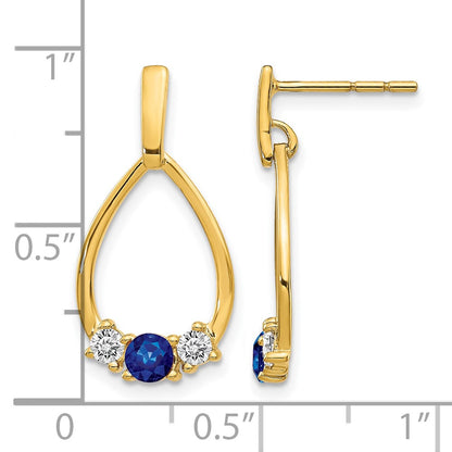 10k Yellow Gold 1/3 Ct. Lab Grown Diamond VS/SI+ G+ and Created Sapphire Complete Dangle Teardrop Earrings