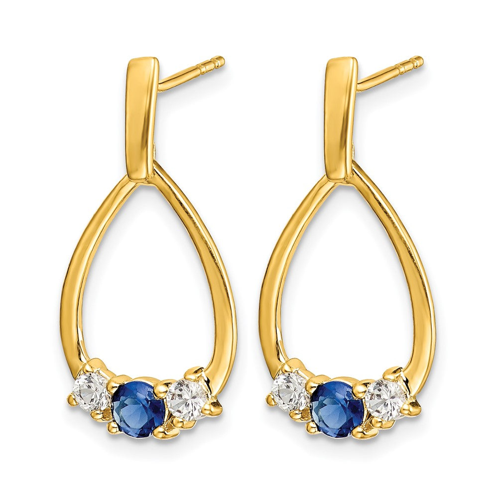 14k Yellow Gold 1/3 Ct. Lab Grown Diamond VS/SI+ G+ and Created Sapphire Complete Dangle Teardrop Earrings