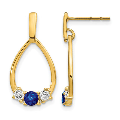14k Yellow Gold 1/3 Ct. Lab Grown Diamond VS/SI+ G+ and Created Sapphire Complete Dangle Teardrop Earrings