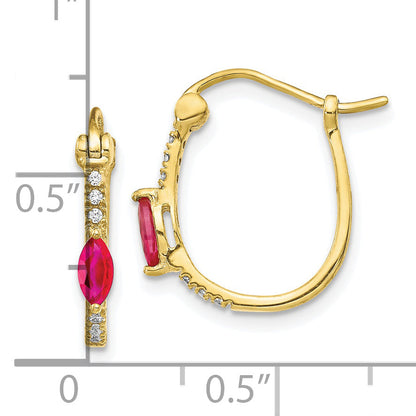 10K Yellow Gold 1/20Ct Diamond And Ruby Hinged Hoop Earrings