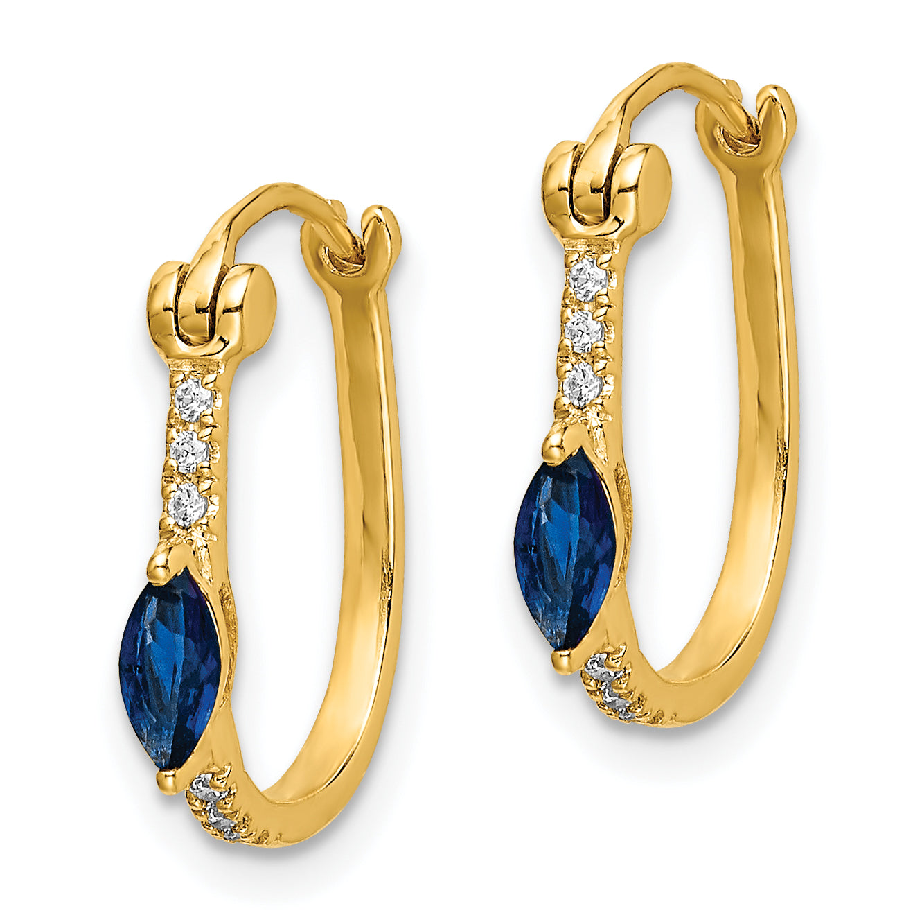 10K Yellow Gold 1/20Ct Diamond And Sapphire Hinged Hoop Earrings