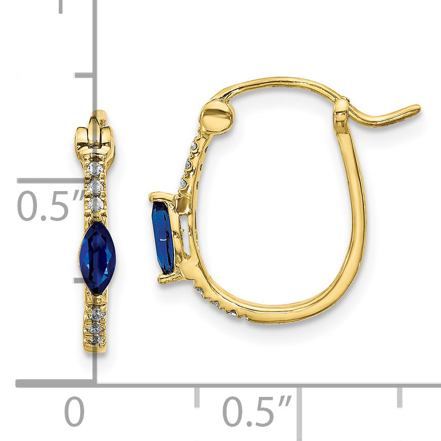 10K Yellow Gold 1/20Ct Diamond And Sapphire Hinged Hoop Earrings