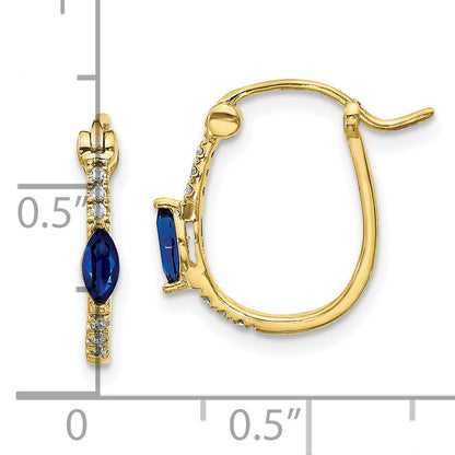 10K Yellow Gold 1/20Ct Diamond And Sapphire Hinged Hoop Earrings