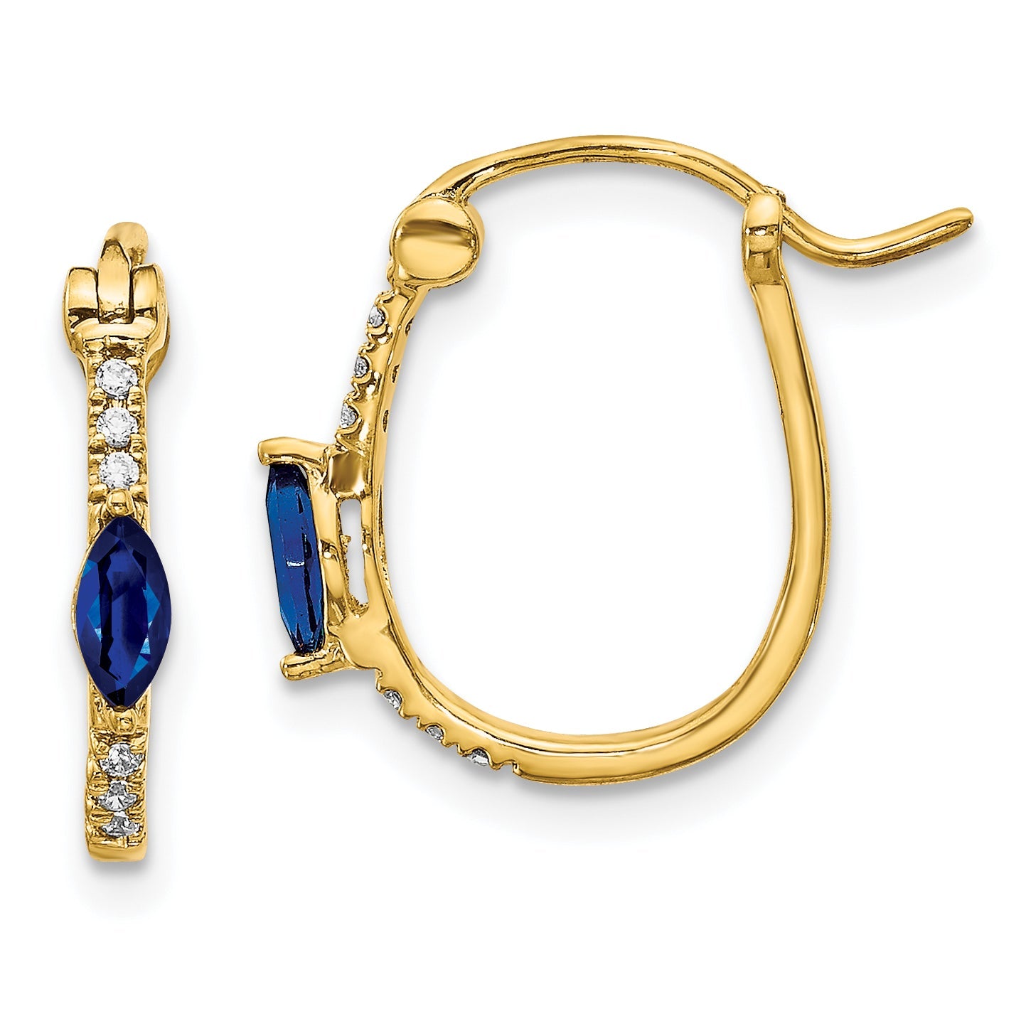 10K Yellow Gold 1/20Ct Diamond And Sapphire Hinged Hoop Earrings