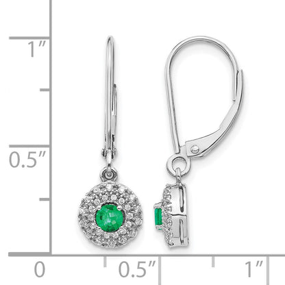 14k White Gold 1/5 Ct. Lab Grown Diamond VS/SI+ G+ and Created Emerald Halo Leverback Earrings