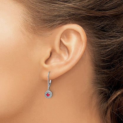 14k White Gold 1/5 Ct. Lab Grown Diamond VS/SI+ G+ and Created Ruby Drop Leverback Earrings