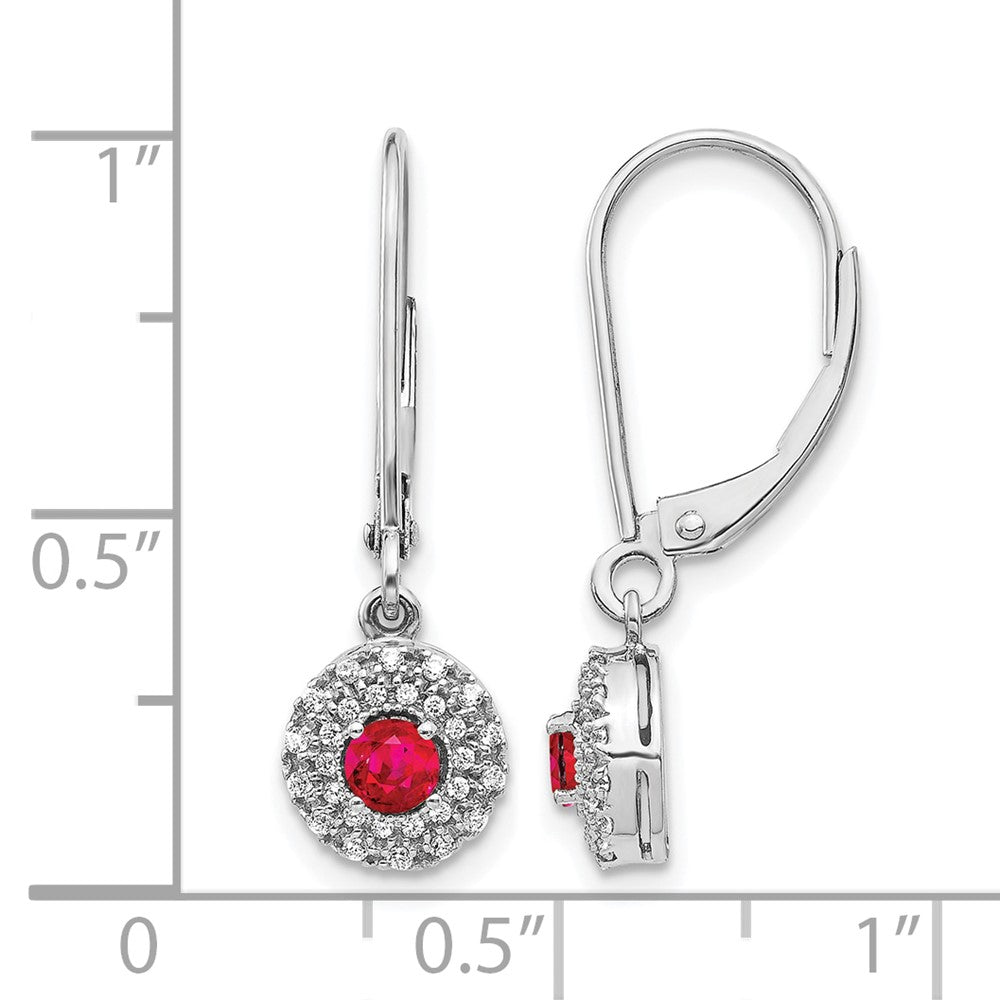 14k White Gold 1/5 Ct. Lab Grown Diamond VS/SI+ G+ and Created Ruby Complete Drop Leverback Earrings