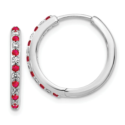 14k White Gold 1/5 Ct. Lab Grown Diamond VS/SI+ G+ and Created Ruby Hinged Hoop Earrings