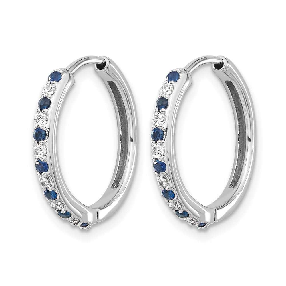 14k White Gold 1/5 Ct. Lab Grown Diamond VS/SI+ G+ and Created Sapphire Hinged Hoop Earrings