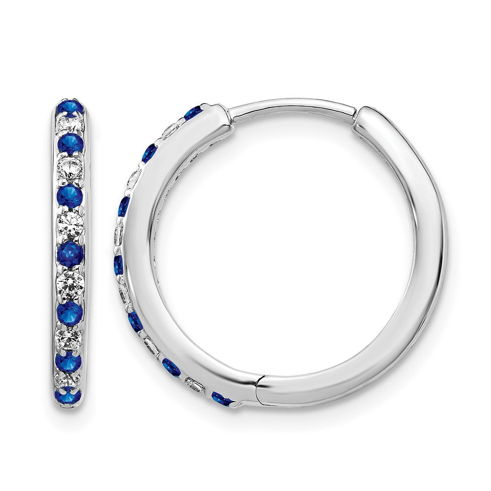 14k White Gold 1/5 Ct. Lab Grown Diamond VS/SI+ G+ and Created Sapphire Complete Hinged Hoop Earrings
