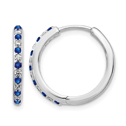 14k White Gold 1/5 Ct. Lab Grown Diamond VS/SI+ G+ and Created Sapphire Complete Hinged Hoop Earrings
