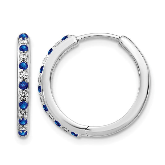 14k White Gold 1/5 Ct. Lab Grown Diamond VS/SI+ G+ and Created Sapphire Hinged Hoop Earrings