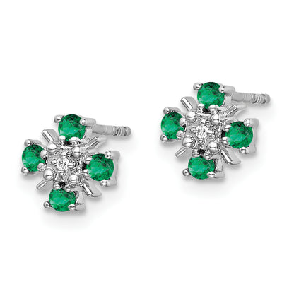 14k White Gold .01 Ct. Lab Grown Diamond VS/SI+ G+ and Created Emerald Fashion Post Earrings