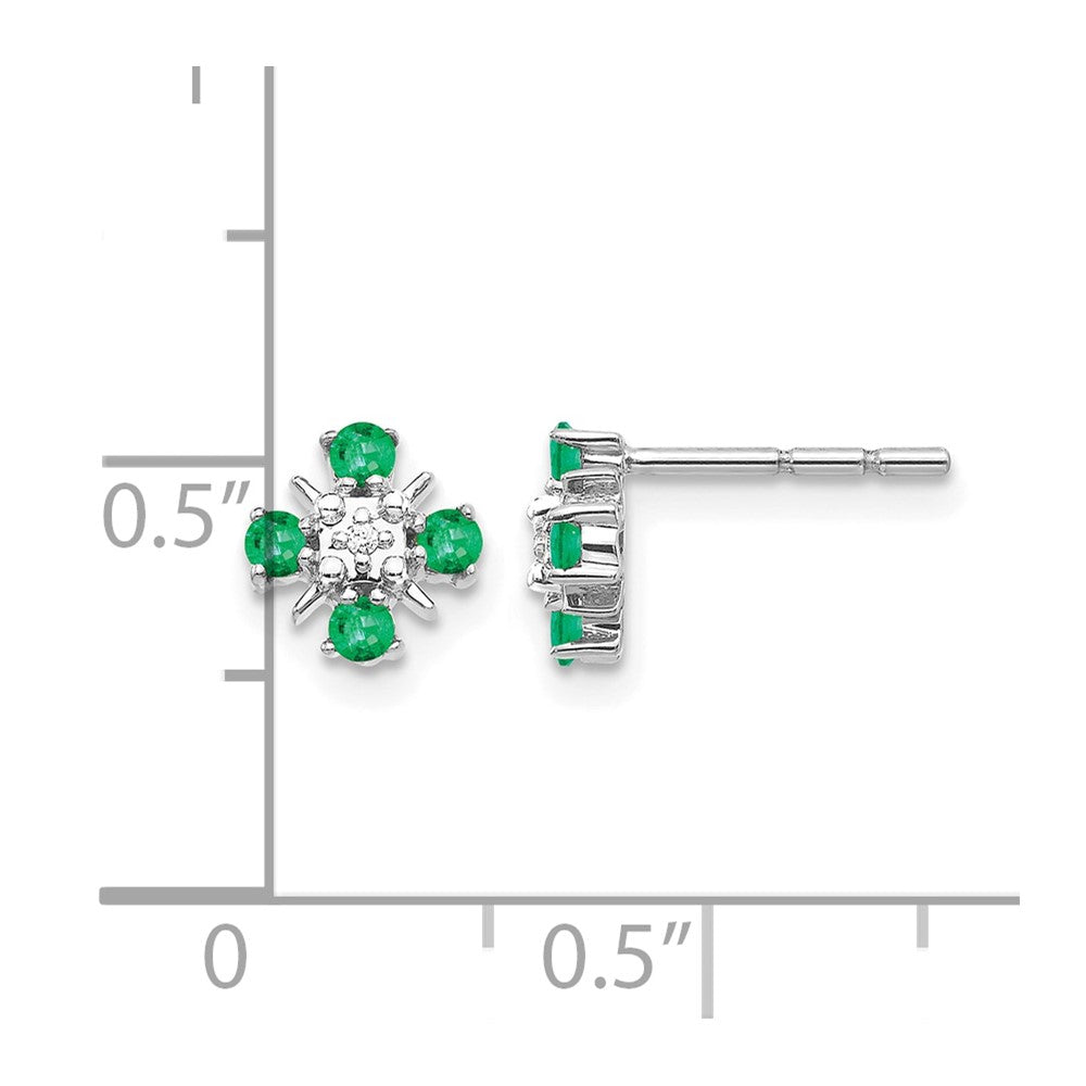 14k White Gold .01 Ct. Lab Grown Diamond VS/SI+ G+ and Created Emerald Fashion Post Earrings