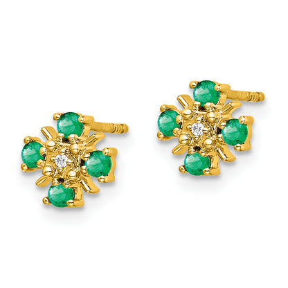 14k Yellow Gold .01 Ct. Lab Grown Diamond VS/SI+ G+ and Created Emerald Fashion Post Earrings