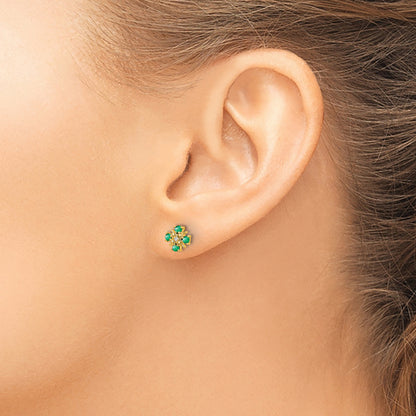 14k Yellow Gold .01 Ct. Lab Grown Diamond VS/SI+ G+ and Created Emerald Fashion Post Earrings