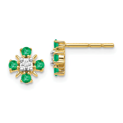14k Yellow Gold .01 Ct. Lab Grown Diamond VS/SI+ G+ and Created Emerald Fashion Post Earrings