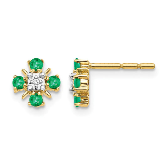 14k Yellow Gold .01 Ct. Lab Grown Diamond VS/SI+ G+ and Created Emerald Fashion Post Earrings
