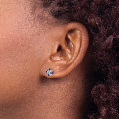 14k White Gold .01 Ct. Lab Grown Diamond VS/SI+ G+ and Created Sapphire Post Earrings