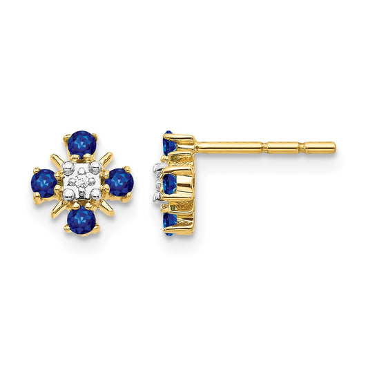 14k Yellow Gold .01 Ct. Lab Grown Diamond VS/SI+ G+ and Created Sapphire Post Earrings