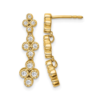 14K Yellow Gold True Origin 3/8 Carat Lab Grown Diamond Vs Def Floral Bloom Post Dangle Earrings