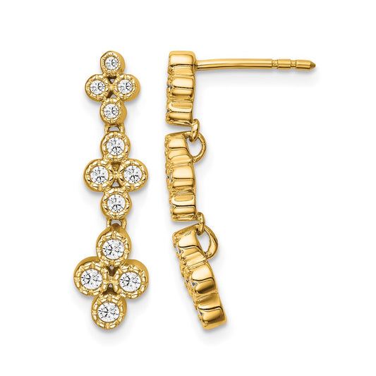 14K Yellow Gold True Origin 3/8 Carat Lab Grown Diamond Vs Def Floral Bloom Post Dangle Earrings