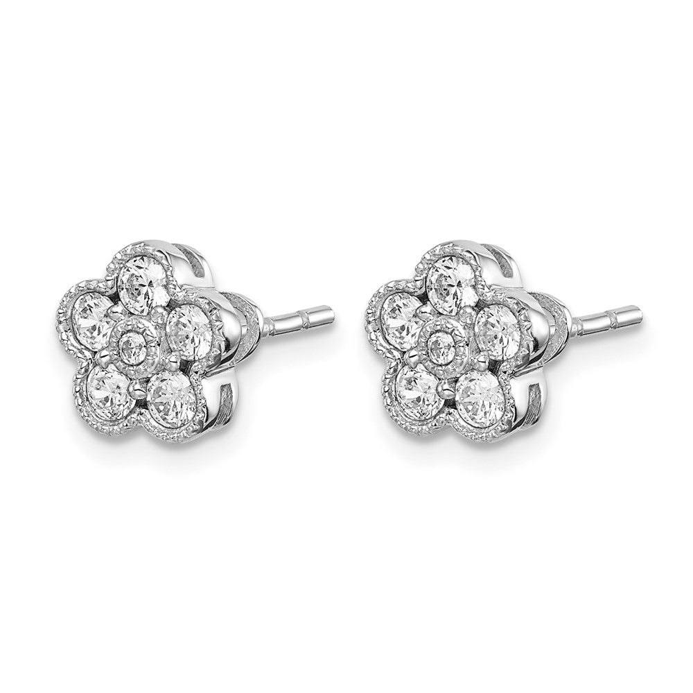14K White Gold True Origin 1/2 Carat Lab Grown Diamond Vs Def Floral Post Earrings
