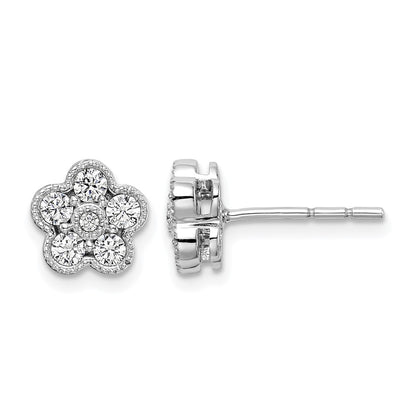 14K White Gold True Origin 1/2 Carat Lab Grown Diamond Vs Def Floral Post Earrings