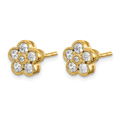 14K Yellow Gold True Origin 1/2 Carat Lab Grown Diamond Vs Def Floral Post Earrings
