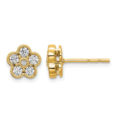 14K Yellow Gold True Origin 1/2 Carat Lab Grown Diamond Vs Def Floral Post Earrings