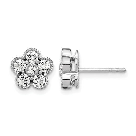 14K White Gold True Origin 3/4 Carat Lab Grown Diamond Vs Def Floral Post Earrings