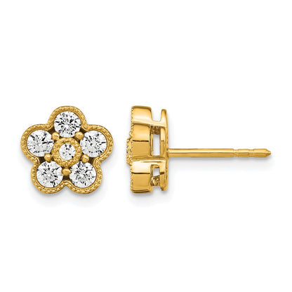 14K Yellow Gold True Origin 3/4 Carat Lab Grown Diamond Vs Def Floral Post Earrings