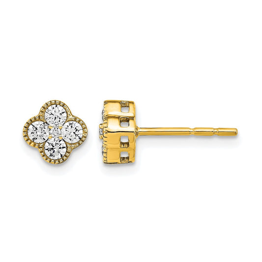 14K Yellow Gold True Origin 1/2 Carat Lab Grown Diamond Vs Def Bloom Floral Post Earrings
