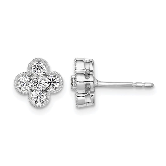 14K White Gold True Origin 3/4 Carat Lab Grown Diamond Vs Def Bloom Floral Post Earrings