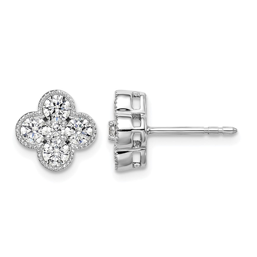 14K White Gold True Origin 1 Carat Lab Grown Diamond Vs Def Bloom Floral Post Earrings