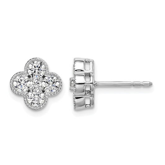 14K White Gold True Origin 1 Carat Lab Grown Diamond Vs Def Bloom Floral Post Earrings