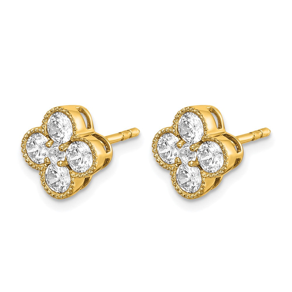 14K Yellow Gold True Origin 1 Carat Lab Grown Diamond Vs Def Bloom Floral Post Earrings