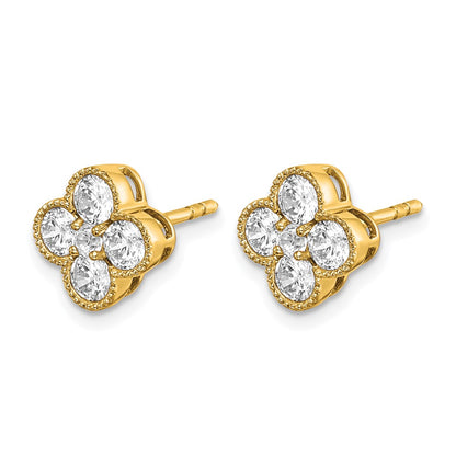 14K Yellow Gold True Origin 1 Carat Lab Grown Diamond Vs Def Bloom Floral Post Earrings