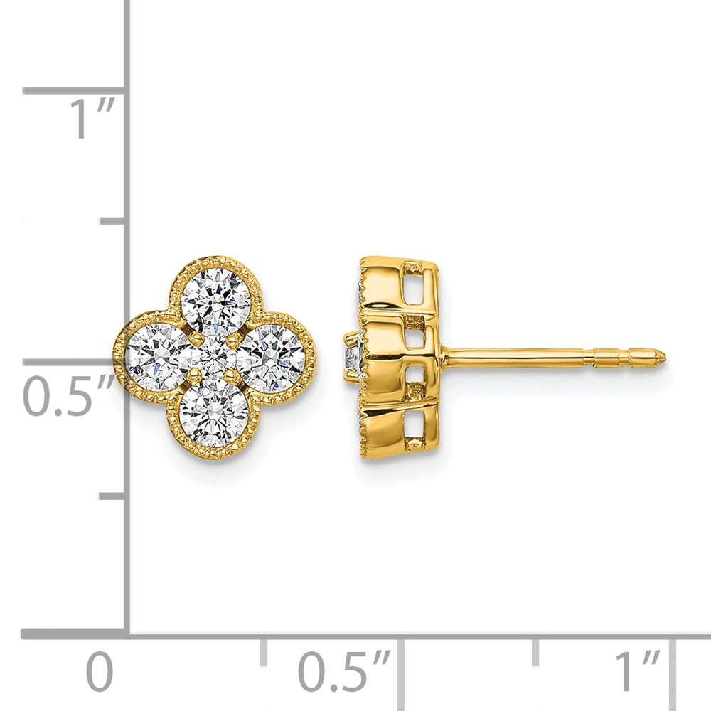 14K Yellow Gold True Origin 1 Carat Lab Grown Diamond Vs Def Bloom Floral Post Earrings
